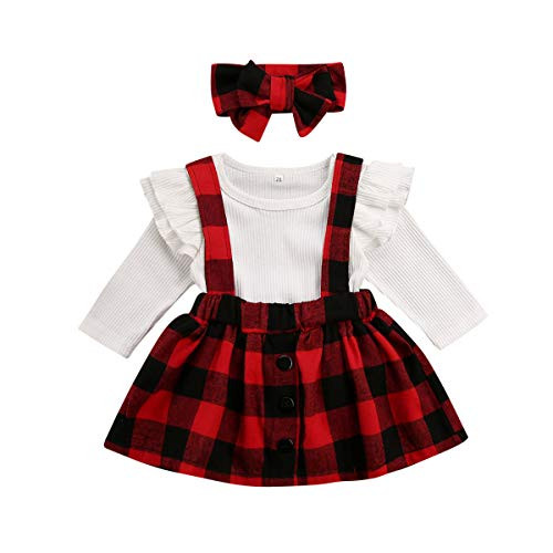 Toddler Baby Girl Christmas Party Ruffle Long Sleeve Plaid Tutu Princess Dress Outfit  12-18Months  Red-K