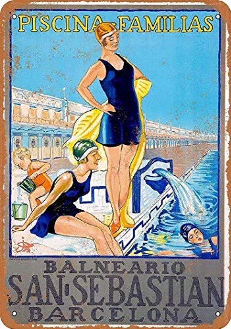20x30Cm 8x12Inch  Piscina Familias Chic Metal Signs Classic Vintage Look Sign Plaque For Businesses And Institutions All Kinds Of Individual Character Places Or Home Decoration 20x30Cm 8x12Inch  Piscina Familias Chic Metal Signs Classic Vintage Look Sign Plaque For Businesses And Institutions All Kinds Of Individual Character Places Or Home Decoration