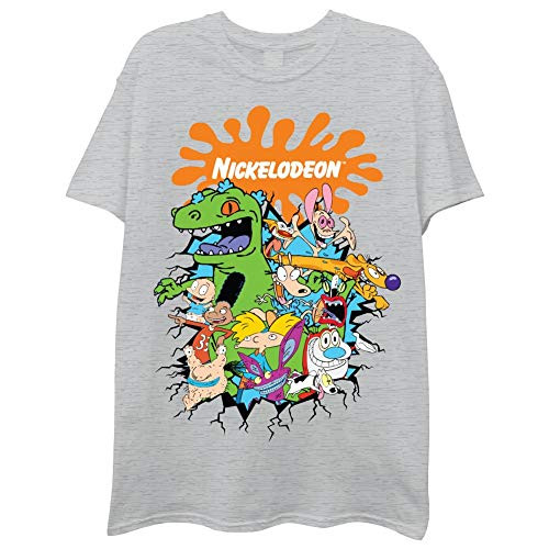 Nickelodeon Mens 90 s Classic Shirt - Rugrats  Reptar  Ren  and  Stimpy  and Hey Arnold Vintage T-Shirt  Athletic Heather  Medium