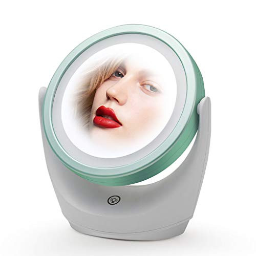 LED Lighted Makeup Vanity Mirror Women Girl - 1x 5x Magnification Double Sided 360 Degree Swivel Magnifying Tabletop Illuminated Mirror Green LED Lighted Makeup Vanity Mirror Women Girl - 1x 5x Magnification Double Sided 360 Degree Swivel Magnifying Tabletop Illuminated Mirror Green