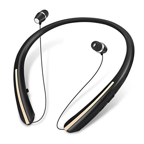 Bluetooth Headphones  Retractable Earbuds Wireless Headset Neckband Sports Noise Cancelling Stereo Earphones with Mic  Black Gold Bluetooth Headphones  Retractable Earbuds Wireless Headset Neckband Sports Noise Cancelling Stereo Earphones with Mic  Black Gold