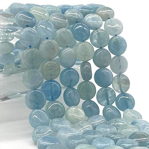 ABCgems  Brazilian Sky-Blue Aquamarine  Gorgeous Color- Mohs Hardness 8  10mm Smooth Flat Coin Natural Semi-Precious Gemstone Healing Energy Beads