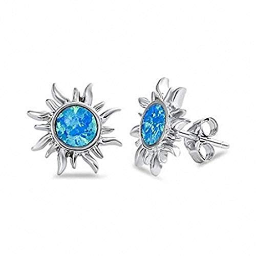 Sun Stud Earrings Created Blue Opal 925 Sterling Silver Sun Stud Earrings Created Blue Opal 925 Sterling Silver