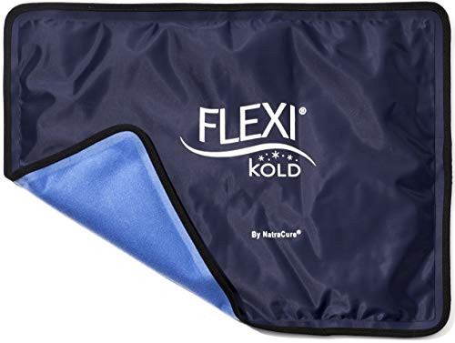 FlexiKold Gel Ice Pack w Straps  Standard Large  10.5 inch x 14.5 inch  - Reusable Cold Pack Compress  Therapy for Pain  Injuries of Knee  Shoulder  Foot  Back  Ankle  Neck  Hip  Elbow  - 6300 Cold-Strap