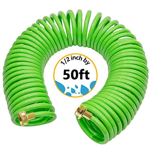 Premium PU Recoil Garden Hose  Retractable Water Hose 50ft?Watering Hose Coil with Brass Connector self Coiling Boat Hose