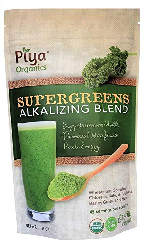 Supergreens Alkalizing Blend - Organic Smoothie Powder. Wheatgrass  Spirulina  Kale  Chlorella  Alfalfa Grass  and  More. Vegan  Promotes Detox  Boosts Energy  Supports Immune Health.