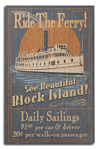 Lantern Press Block Island  Rhode Island - Ferry Ride Vintage Sign  10x15 Wood Wall Sign  Wall Decor Ready to Hang