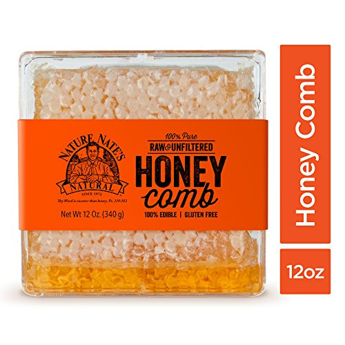 Nature Nates 100 percent Pure  Raw Honeycomb  Completely Edible  Thick  Crunchy  Delicate Beeswax with All-Natural Flavor for Delicious Sweetness as a Topping or Addition  Cut into 4x4-in. Squares  12-oz.