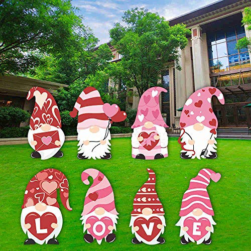 8PCS Valentine s Day Yard Signs Gnome  Valentine s Day Decorations Outdoor Garden Lawn Yard Sign with Stakes