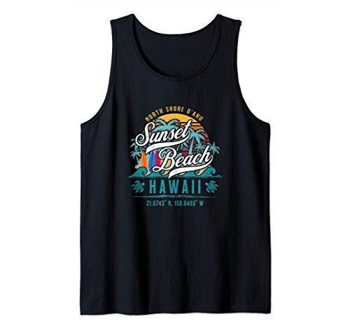 Sunset Beach North Shore Oahu Hawaii Retro Sun Sand Surf Tank Top