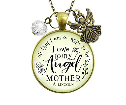 Gutsy Goodness 36 inch Mom Remembrance Angel Necklace All I am Quote Memorial Jewelry Gift