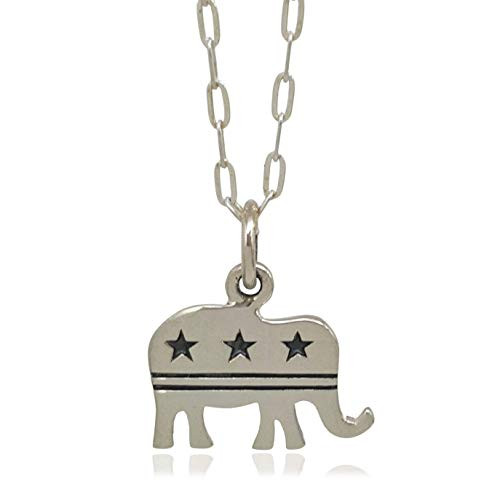 Sterling Silver Republican Elephant Flat Charm Necklace  18 inch