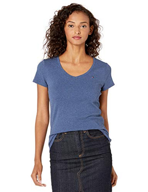 Tommy Hilfiger Women s Short Sleeve V-Neck T-Shirt  Standard and Plus Size   Indigo Heather  Medium