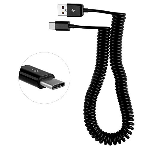JSER Black 10ft Spring Spiral USB-C USB 3.1 Type C to USB Data Cable For Phone