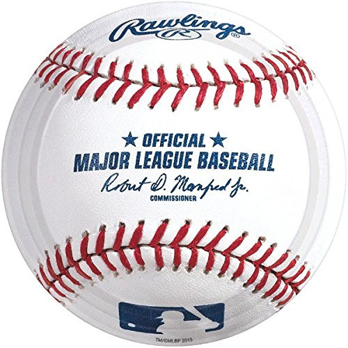Amscan Baseball Dream Rawlings Disposable Round Luncheon Plates, White/Red, 9"