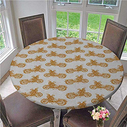 ThinkingPower Table Covers Sketch Art Style Choppers Old School Vehicle with Rusty Gears and Engine Washable Tablecloth The Ultimate Protection for Your Table Pale Brown White Diameter - 39 Inch