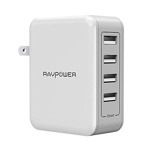 USB Wall Charger RAVPower 40W 8A 4 Port Travel Charger Charging Station, Compatible iPhone Xs Max XR X 8 7 Plus, iPad Pro Air Mini, Galaxy S9 S8 Note 8 Edge, Smartphone, Tablet and More (White)