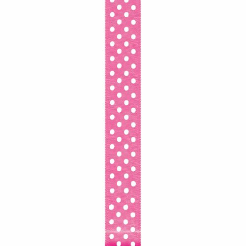 Offray White Satin Dot Craft Ribbon, 7/8-Inch x 9-Feet, Hot Pink