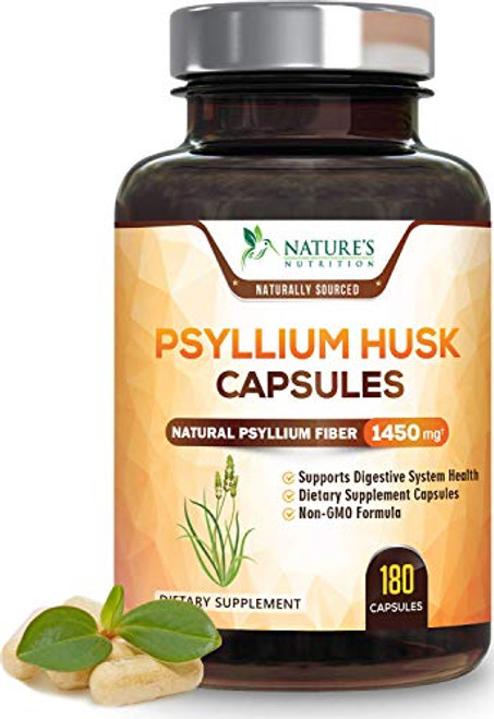Psyllium Husk Capsules - 725mg per Capsule - Premium Natural Soluble Fiber Supplement - Made in USA - Psyllium Fiber Helps Support Digestion  and  Regularity - 180 Capsules