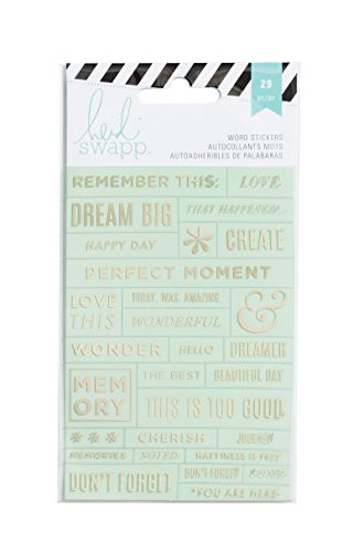 Heidi Swapp Word Jumble Stickers Mint and Gold 29 Piece