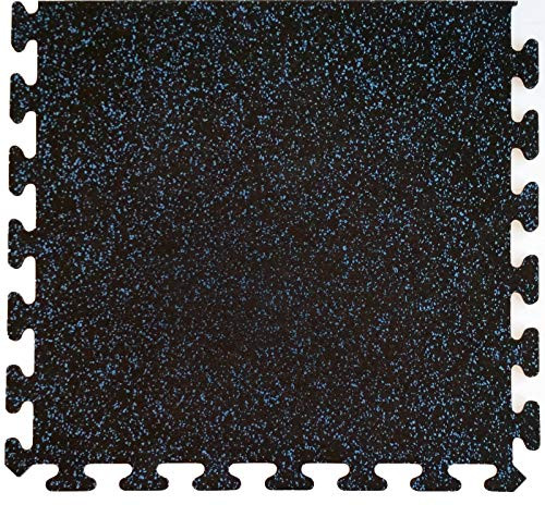 American Floor Mats Fit-Lock 3 8 Inch Heavy Duty Rubber Flooring - Interlocking Rubber Tiles  24 inch x 24 inch Tile  Solid Black - Single Border Tile
