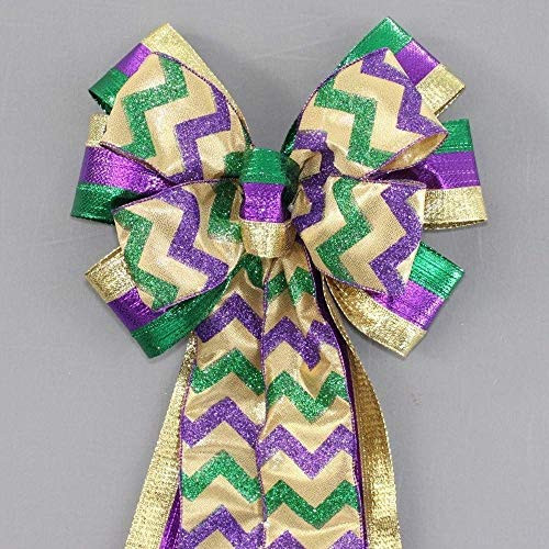 Metallic Stripe Chevron Mardi Gras Wreath Bow Metallic Stripe Chevron Mardi Gras Wreath Bow