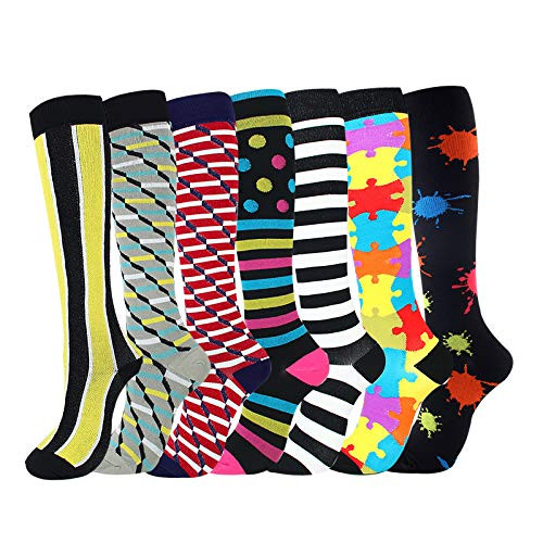 Compression Socks for Women Men Circulation 7 Pairs 15-20 mmHg Best Support for Athletic Running Cycling Travel Fitness  STYLE 3 S m