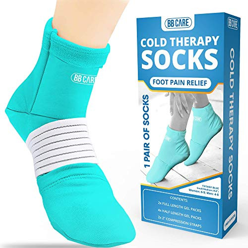 Premium  Cold Therapy Socks  Foot Ice Pack  w Compression Straps  Swollen Feet  Arthritis  Foot Neuropathy Relief  Ice Packs for Plantar Fasciitis  Chemotherapy Care  Blue   Medium  9.8 Inch