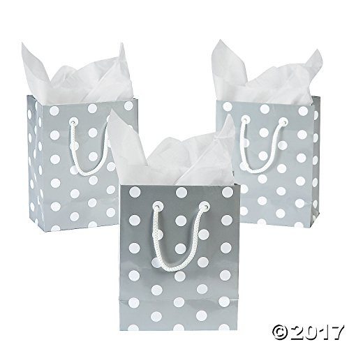 1 Dozen - Paper Small Silver Polka Dot Gift Bags