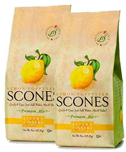 Sticky Fingers Scone Mix  Pack of 2  15 Ounce Bags  All Natural Scone Baking Mix  Lemon Poppyseed