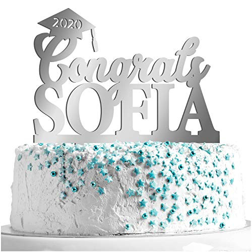 Personalized Graduation Cake Topper - Congrats Grad Cake Toppers w Name and Date - Custom Acrylic Cake Decorations  Rustic Graduation Cake Topper for Graduation Party - 4 Mirrored Colors