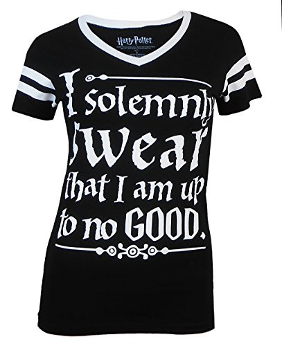 Harry Potter Juniors I Solemnly Swear V-Neck Tee Black X-Large