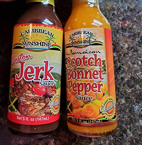 Scotch Bonnet Pepper Sauce and Jamaican Jerk Sauce Caribbean Sunshine Lot 2 Bottle Scotch Bonnet Pepper Sauce and Jamaican Jerk Sauce Caribbean Sunshine Lot 2 Bottle