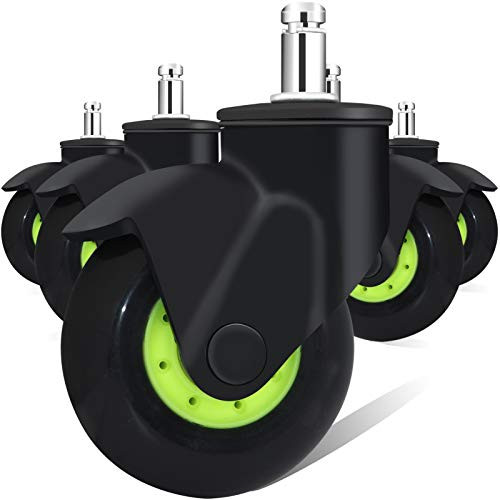 3 Inch Office Chair Caster Wheels  Black Green Rubber Swivel Casters Wheels Fit Most Desk Chair  Game Chair  Soft Heavy Duty Replacement Casters Set of 5  Safe for All Floors  Hardwood Floor Carpet