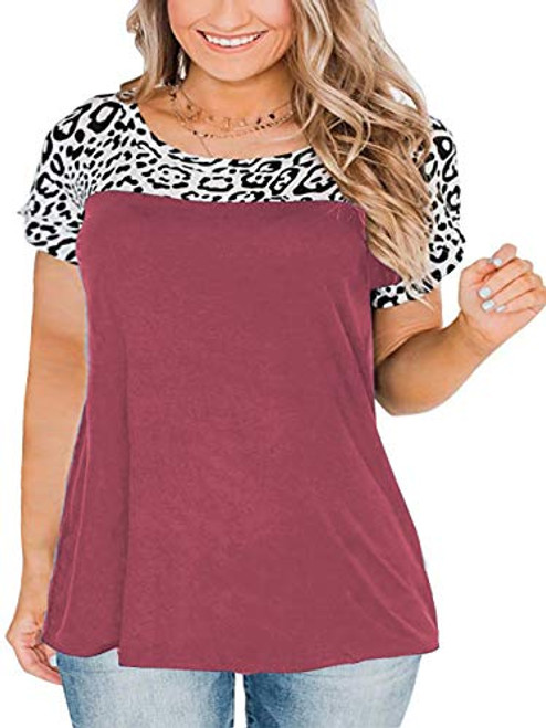 VISLILY Womens Plus Size Tops 3X Short Sleeve T Shirts Crewneck Casual Blouses Pink 24W