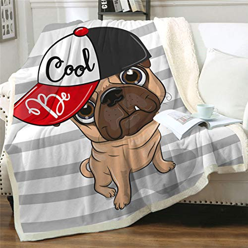 Pug Kids Sherpa Fleece Throw Blanket  Cute Cartoon Pug Plush Throw Blanket Super Soft Warm Bed Sofa Chair Throw for Kids and Adults  Pug 6  47 inch x 60 inch