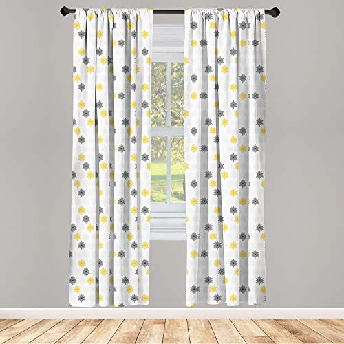 Ambesonne Grey and Yellow Window Curtains  Moroccan Style Modern Sun Beam Flowers with Rounds Dots Image  Lightweight Decorative Panels Set of 2 with Rod Pocket  56 inch x 63 inch  Grey Black
