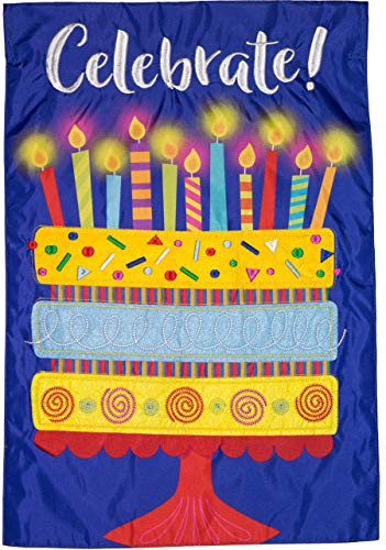 Briarwood Lane Celebrate Cake Applique House Flag Birthday Party 28 inch x 40 inch