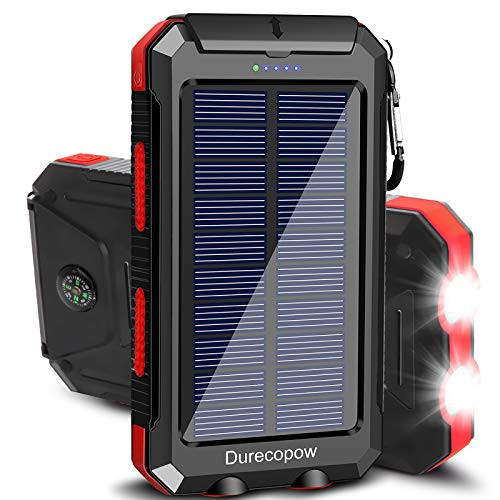 Solar Charger Durecopow 20000mAh Portable Outdoor Waterproof Solar Power Bank Camping External Backup Battery Pack Dual 5V USB Ports Output 2 Led Light Flashlight with Compass Red Solar Charger Durecopow 20000mAh Portable Outdoor Waterproof Solar Power Bank Camping External Backup Battery Pack Dual 5V USB Ports Output 2 Led Light Flashlight with Compass Red