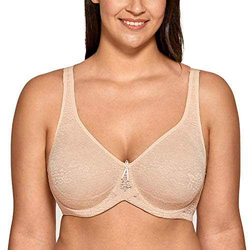 DELIMIRA Women s Plus Size Lace Bra Unlined Underwire Full Coverage Beige 44D