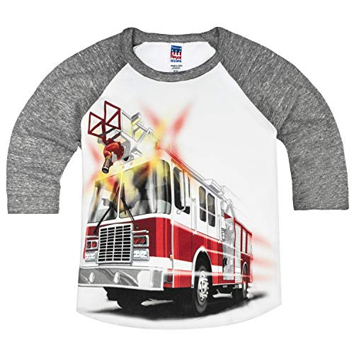 Shirts That Go Little Boys  Big Red Fire Truck Raglan T-Shirt 4 Grey Sleeves