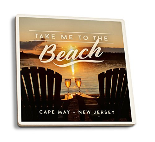 Lantern Press Cape May  New Jersey - Take Me to The Beach - Sunset View  Set of 4 Ceramic Coasters - Cork-Backed  Absorbent