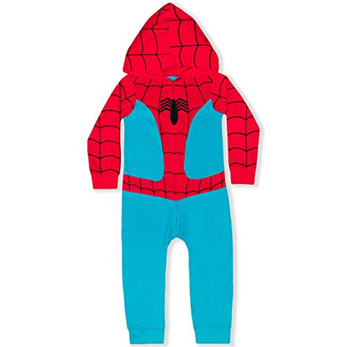 Marvel Boy s Spider Man Zip Up Hooded Coverall  100 percent Cotton  Red  Size 5T