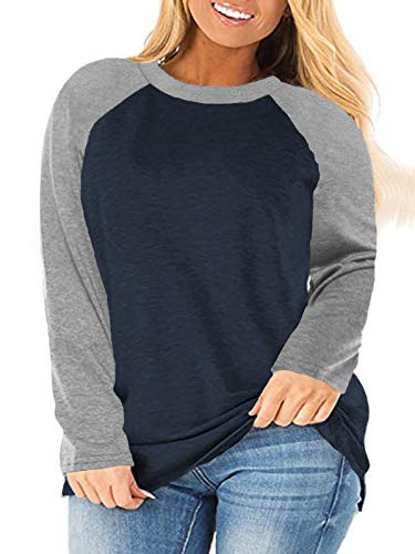 Plus Size Tops for Women 3X Long Sleeve Raglan Shirts Navy Blue 22W
