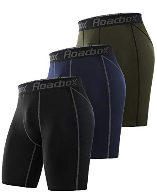 Roadbox Compression Shorts for Men 3 Pack Swim Jammers Cool Dry Athletic Workout Underwear Running Gym Spandex Baselayer Boxer Briefs  Black plusNavy Blue plusGreen  XL