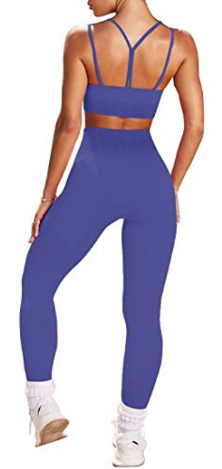 EUYZOU Women s 2 Piece Workout Sets - Seamless High Waisted Yoga Leggings  and  Sports Bra Gym Outfits - Purple M