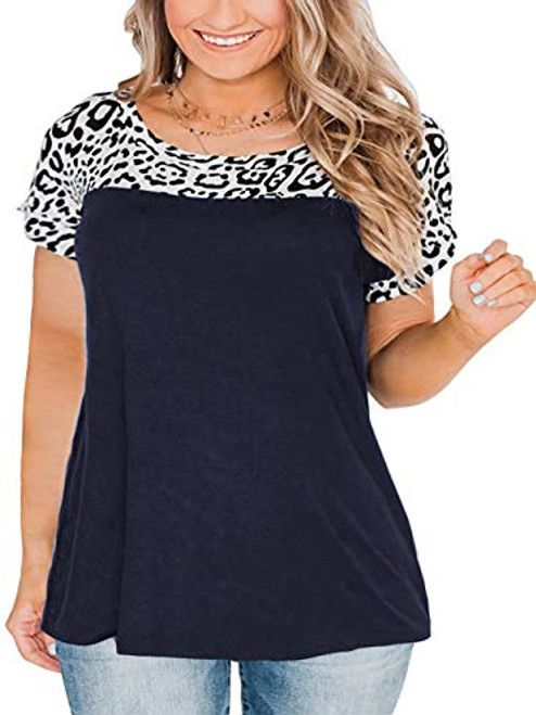 Plus Size Blouses for Women 3X Color Block Shirt Casual Tunic Tops Navy Blue 24W