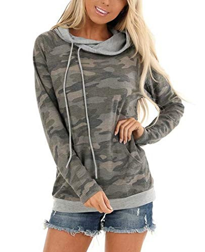 Dressmine Women Camo Hoodie Sweatshirts Pullover Long Sleeve Drawstring Shirts Casual Tunic Tops Camouflage Medium