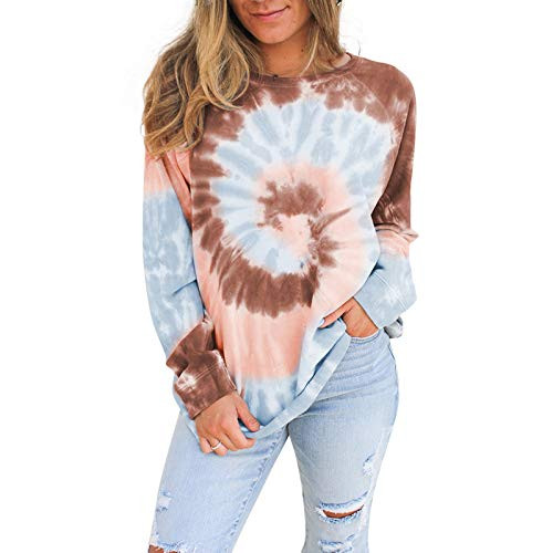 Women s Casual Tie Dye Sweatshirt Color Block Crewneck Long Sleeve Loose Pullover Shirts Tops Coffee Medium Women s Casual Tie Dye Sweatshirt Color Block Crewneck Long Sleeve Loose Pullover Shirts Tops Coffee Medium
