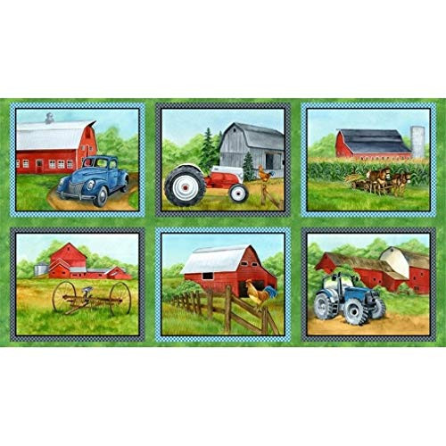 Veedaf 24 inch Fabric Panel - Green Mountain Farm Tractor Barn Blocks